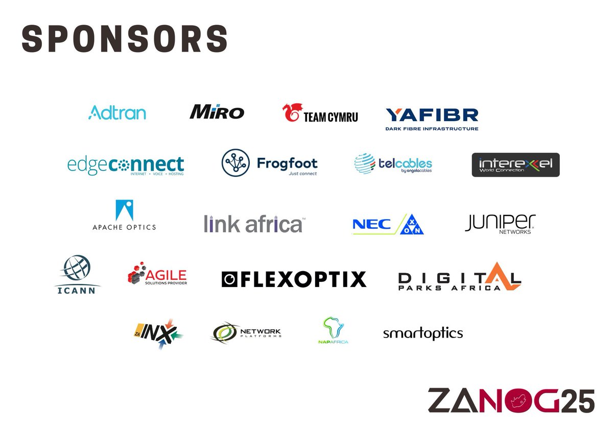Reflecting on #ZANOG25, we thank everyone for its success! 🎉 

Attendees: your participation created a vibrant environment. 

Sponsors: your support was crucial. We hope you gained new insights, connections, and memories. 

Until next time!