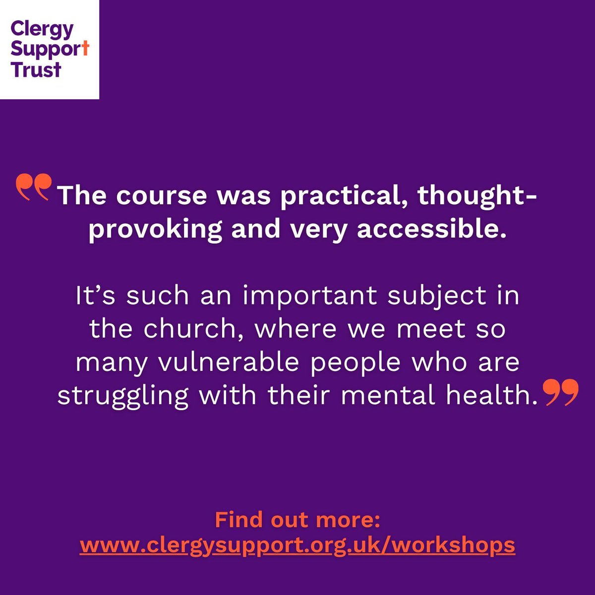 Clergy Support Trust (@clergysupportuk) on Twitter photo Thank you to everyone who took part in our Wellbeing Workshop on Mental Health First Aid, in <a href="/CofEWinchester/">Diocese of Winchester</a> last month! 🙏
If you don't know, our Wellbeing Workshops are a programme of free training sessions for #clergy, held in dioceses across the UK.
Explore our courses and Thank you to everyone who took part in our Wellbeing Workshop on Mental Health First Aid, in <a href="/CofEWinchester/">Diocese of Winchester</a> last month! 🙏
If you don't know, our Wellbeing Workshops are a programme of free training sessions for #clergy, held in dioceses across the UK.
Explore our courses and