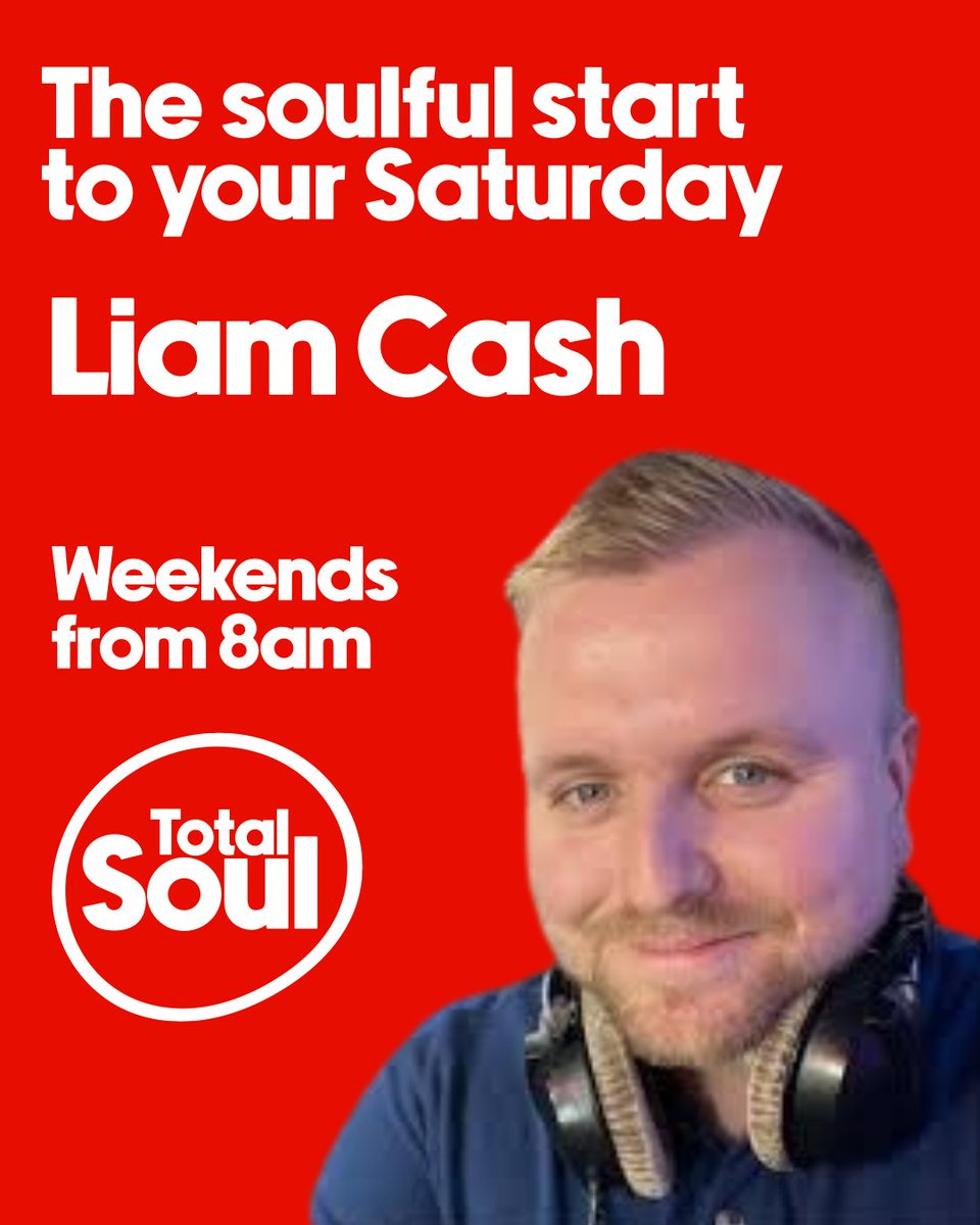 totalsoulradio's tweet photo. Kickstart your Saturday with @DjLiamCash on @totalsoulradio!
He's got fantastic soul from the 80s to now until noon plus the Gig Guide and the Soul 10 at 10:
🌎 https://t.co/Lg6sNDP5QA
📱 iOS/Android
📱 Nation Player
🔈 “Alexa, open Total Soul”
#totalsoul #soulweekend #soul https://t.co/PamZXig7CD