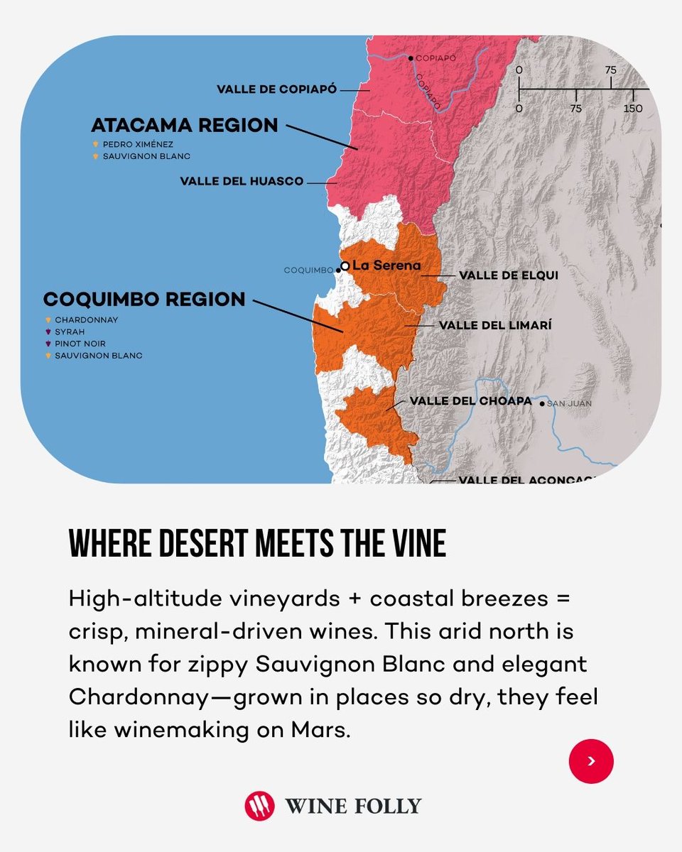 WineFolly's tweet photo. This long, skinny country sandwiched between the Andes Mountains and the Pacific Ocean is a cool-climate playground with a wild range of styles — from coastal Chardonnay to high-elevation Syrah.
🎯 Learn more at https://t.co/3O2zJ3rY1W
#ChileanWine #WineEducation #WineMap https://t.co/9UjMjlWG4W