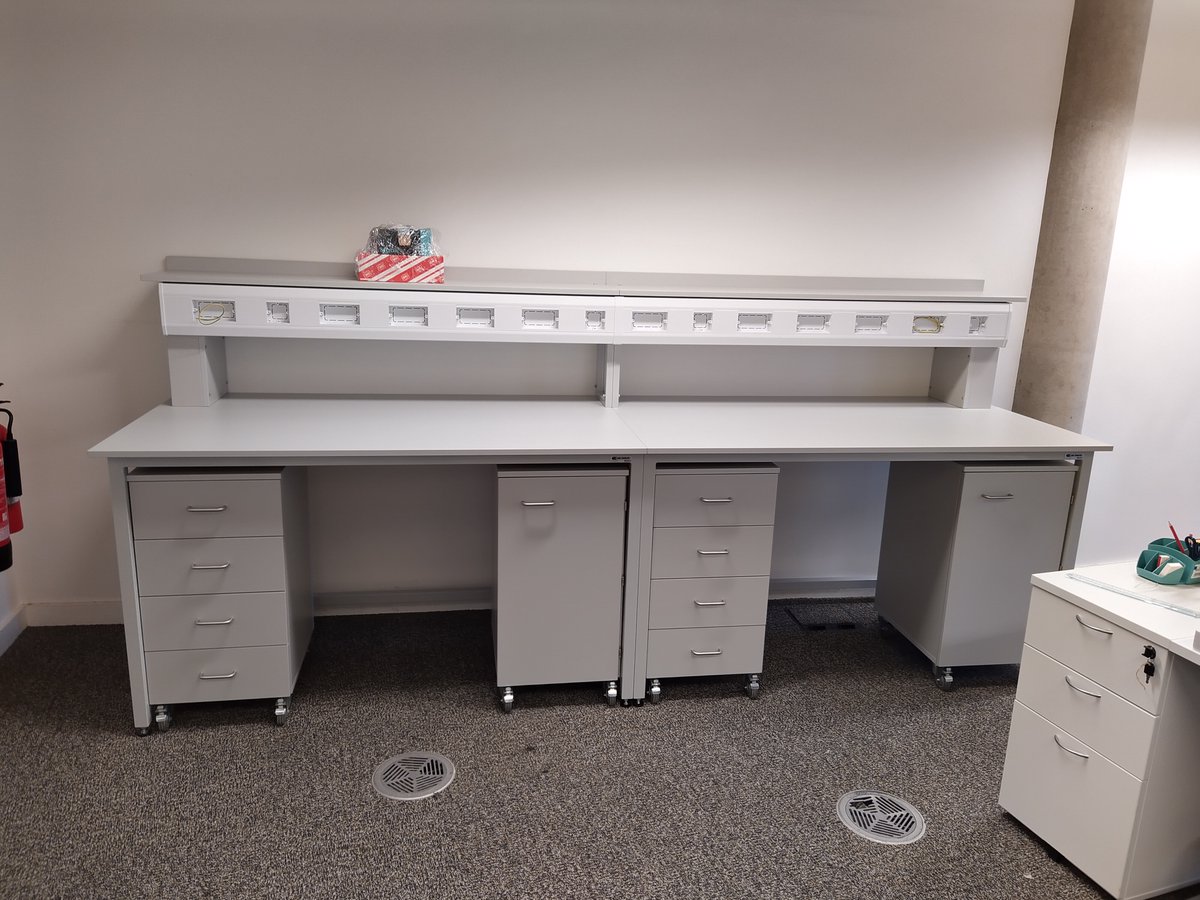 new_lab's tweet photo. A custom lab workbench designed and manufactured in-house and installed by our team for our client Rolec - including a Trespa worktop, mobile cupboards, and a fixed upper shelf with power pack.
 
#LabTable
#MadeInBritain
#MadeInYorkshire
#EnablingScience
#Trespa
#LabFurniture https://t.co/KCPleXQc70