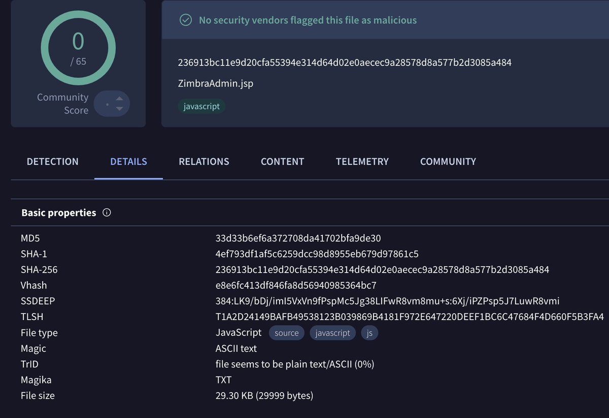ShanHolo's tweet image. Interesting #Webshell masquerading a #Zimbra licit file found with 0 detection ratio.
☣️ZimbraAdmin.jsp➡️33d33b6ef6a372708da41702bfa9de30
2⃣Base64 replace characters 📸⤵️
3⃣4⃣Webshell actions can be performed📸⤵️