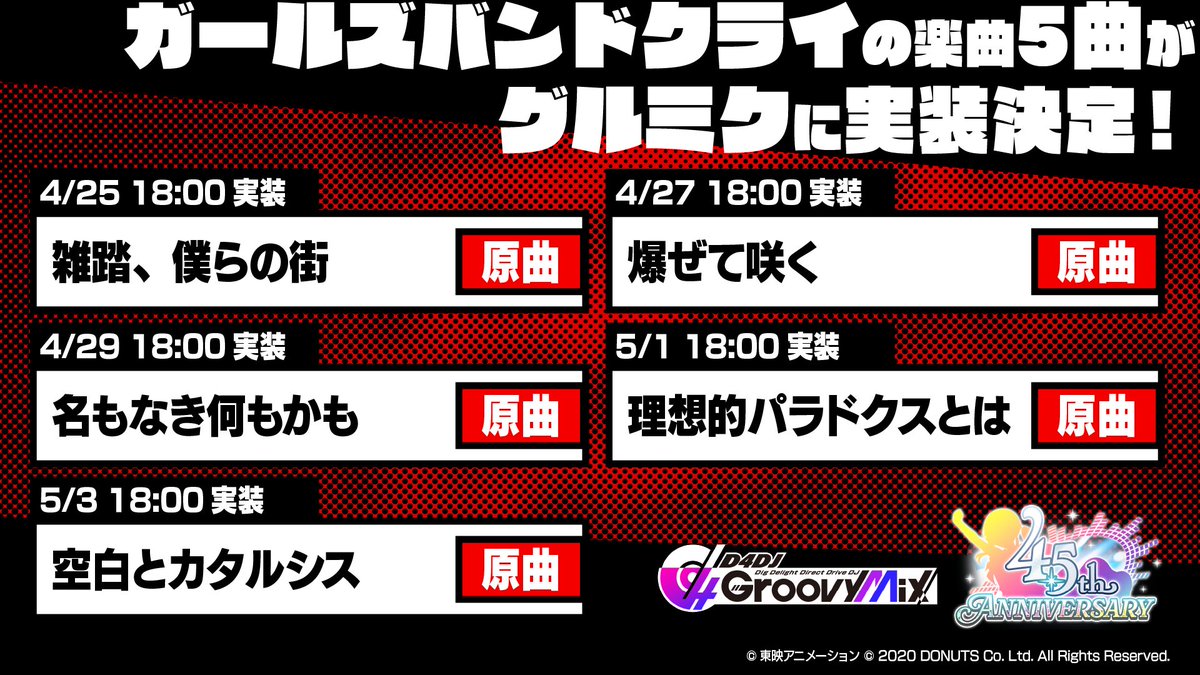 ✨特報!!!! #グルミク 4.5周年に 『ガールズバンドクライ』の楽曲5⃣曲