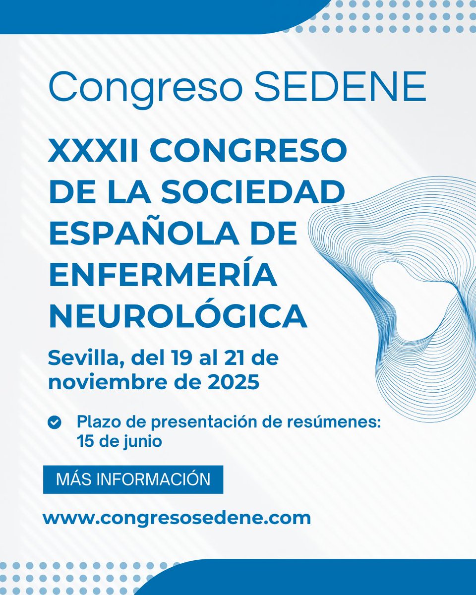 Colegio Enfermería Valladolid (@enfvalladolid) on Twitter photo 🧠✨ El Congreso <a href="/sedenered/">Sociedad Española de Enfermería Neurológica</a> se celebra en Sevilla del 19 al 21 de noviembre.
📍¡Prepara tu resumen antes del 10 de junio!
👉congreso.sedene.com/comunicaciones/
#SEDENE2025 #EnfermeríaNeurológica 🧠✨ El Congreso <a href="/sedenered/">Sociedad Española de Enfermería Neurológica</a> se celebra en Sevilla del 19 al 21 de noviembre.
📍¡Prepara tu resumen antes del 10 de junio!
👉congreso.sedene.com/comunicaciones/
#SEDENE2025 #EnfermeríaNeurológica