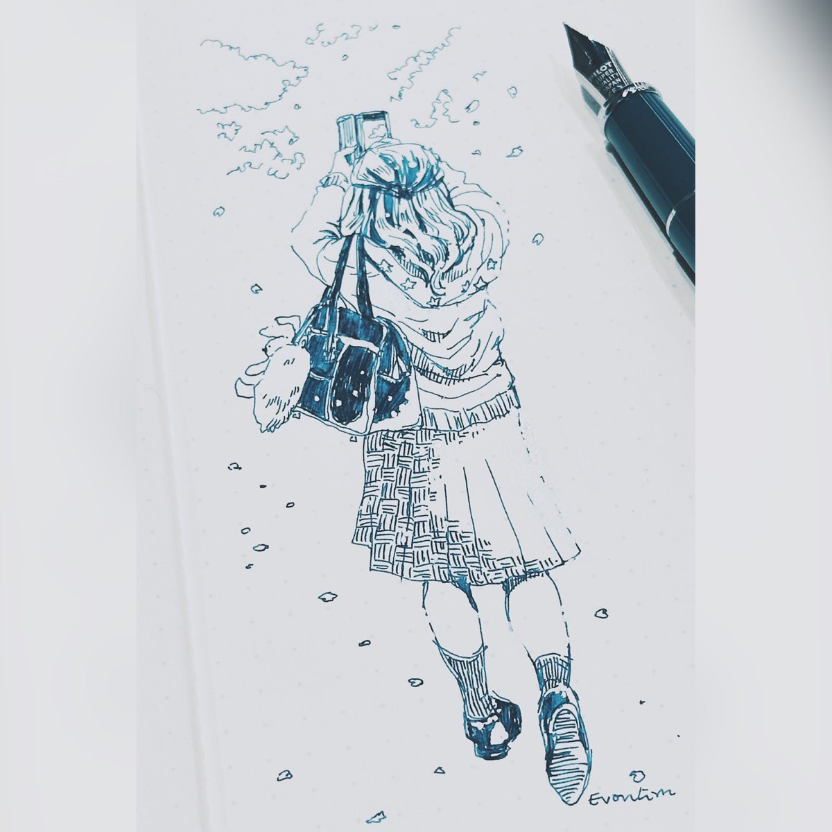 evonsartcave's tweet photo. Spring sketch 😊🌸
#peoplesketch #fountainpen #prera #お絵描き https://t.co/u8uyD9mSUM