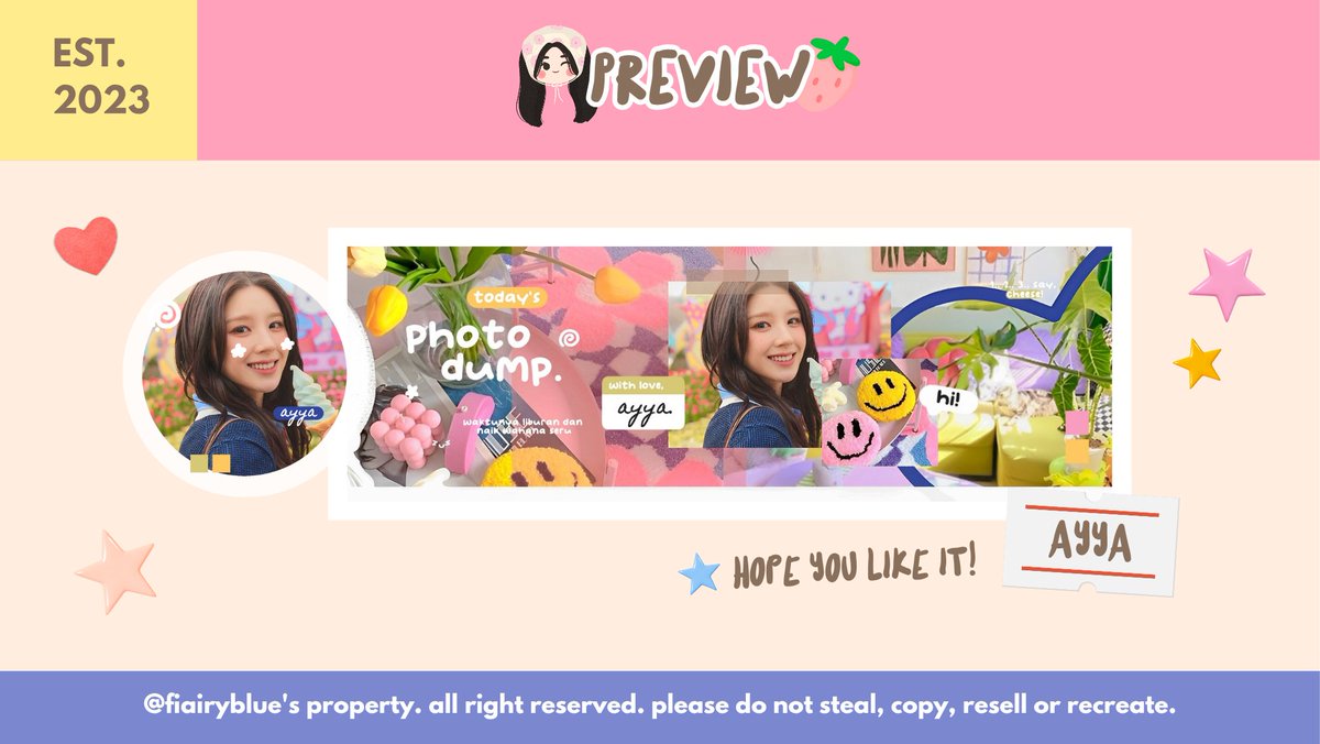 fiairyblue's tweet image. repost will be appreciated! 🌟

hi, special to celebrate @adorebluee_  birthday🎂🍓 hari ini ada 6 FREE LAYOUT BY REQ: poppy &amp;amp; photo dump! 🌺📸🩷 #LilBerryKayDay

⏰: 19:45  WIB
📮: by dm @pinkfiairy 

please check the next tweet for rules! thank you~ 🍀

#zonauang #zonajajan