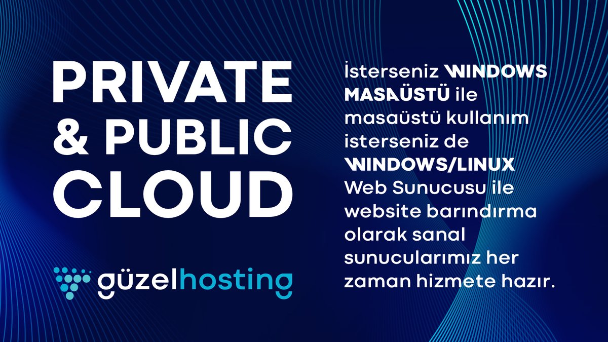 guzelhosting's tweet image. 💻 İster Windows masaüstü, ister web sunucusu olarak kullan!

⚙️ Güzel Hosting sanal sunucular her ihtiyaca uygun
☁️ Private ve Public Cloud seçenekleri burada:
🔗 guzel.net.tr

#WindowsSunucu #LinuxHosting #SanalSunucu #GüzelHosting