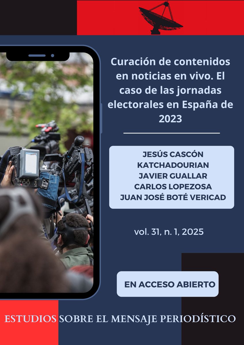 Estudios sobre el Mensaje Periodístico (@emperiodistico) on Twitter photo 💡Curación de contenidos en noticias en vivo. El caso de las jornadas electorales en España de 2023
✏️<a href="/jcasconkat/">Jesus Cascon</a>, de la <a href="/unizar/">Universidad Zaragoza</a>, y <a href="/jguallar/">Javier Guallar</a>, <a href="/CarlosLopezosa/">Carlos Lopezosa</a> y Juan José Boté Vericad, de la <a href="/UniBarcelona/">Universitat de Barcelona</a>
🛠️Estudian noticias en vivo de ocho diarios españoles 1/2 💡Curación de contenidos en noticias en vivo. El caso de las jornadas electorales en España de 2023
✏️<a href="/jcasconkat/">Jesus Cascon</a>, de la <a href="/unizar/">Universidad Zaragoza</a>, y <a href="/jguallar/">Javier Guallar</a>, <a href="/CarlosLopezosa/">Carlos Lopezosa</a> y Juan José Boté Vericad, de la <a href="/UniBarcelona/">Universitat de Barcelona</a>
🛠️Estudian noticias en vivo de ocho diarios españoles 1/2