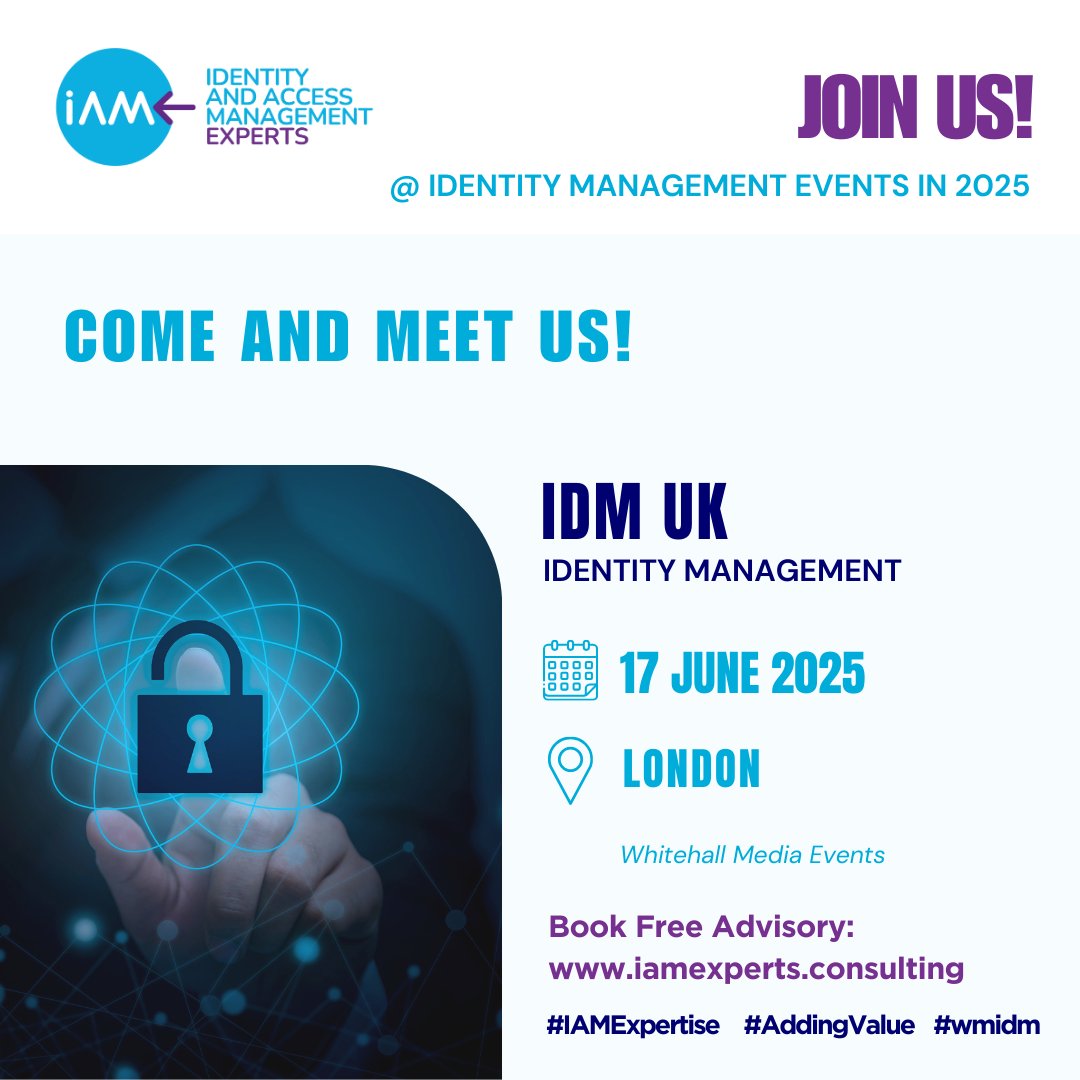 IAMExpertsLtd's tweet image. Exploring passwordless authentication or future-proofing your IAM strategy? 🛡️ Come and meet our team at #IDMUK 2025 on 17 June in London. We’ll be there to talk secure, scalable IAM solutions. 
👉 Read more: idmjun2025.whitehallconferences.co.uk
#IAMExperts #addingvalue #IDMUK…