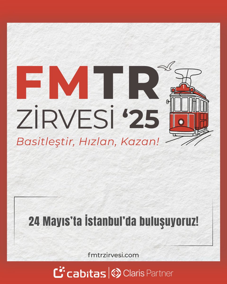 CabitasTR's tweet photo. FMTR Zirvesi '25 geliyor! İlham veren konuşmalar, canlı demolar, networking fırsatları ve çok daha fazlası seni bekliyor!
24 Mayıs’ta İstanbul’da buluşalım!
Hemen kaydol: https://t.co/6hWOV10njN
#FMTRZirvesi25 #FileMaker #clarisfilemaker #istanbuletkinlik #techsummit https://t.co/E816u0ffh6