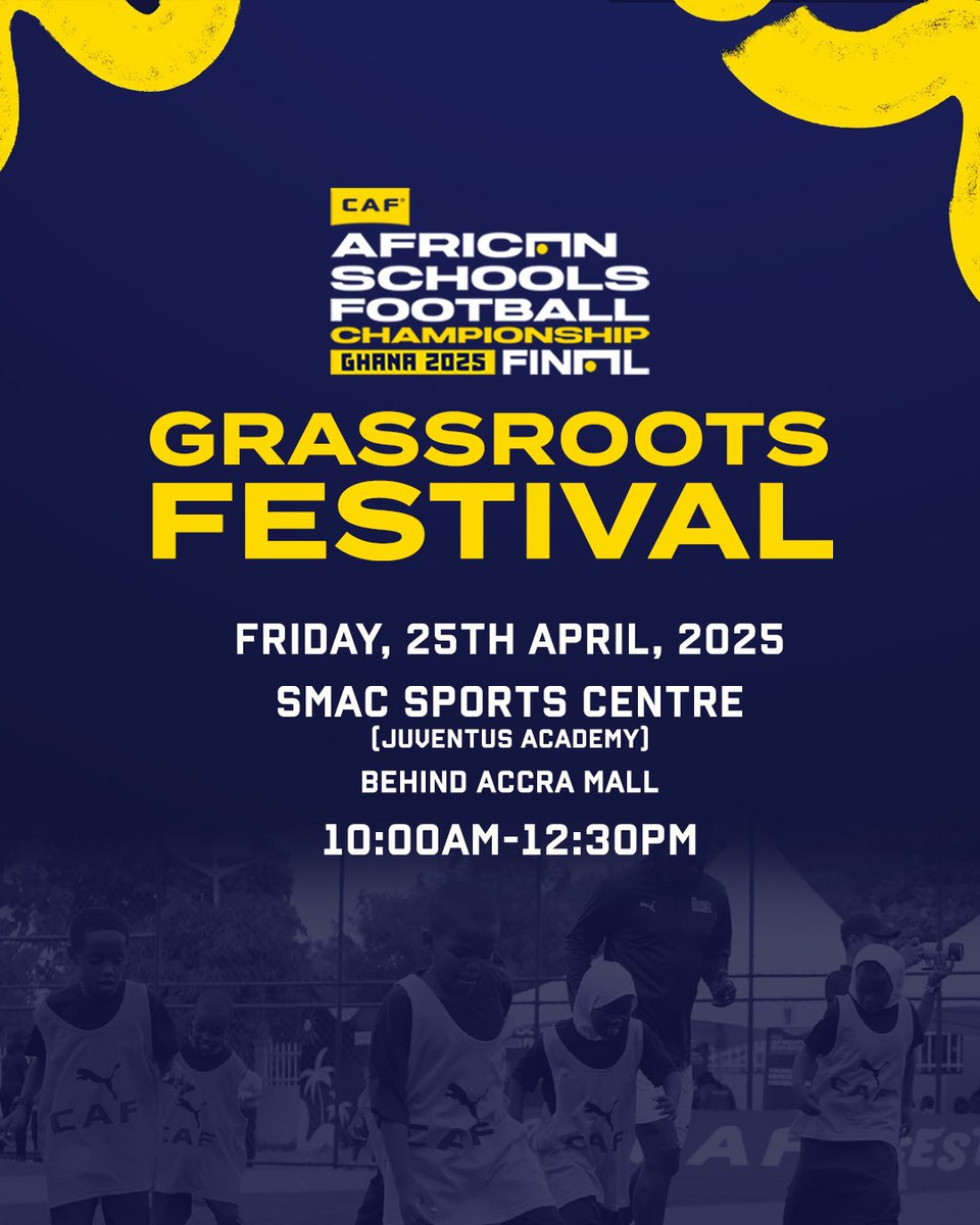 AfricaWomenGame's tweet photo. π¨
Happening Today at @SmacSportsCntr
It's the GRASSROOT FESTIVAL
Come let's celebrate the future of African Football.
#ASFC25 #ASFC2025 #ASFCwithSN https://t.co/sdtIwlxHzZ