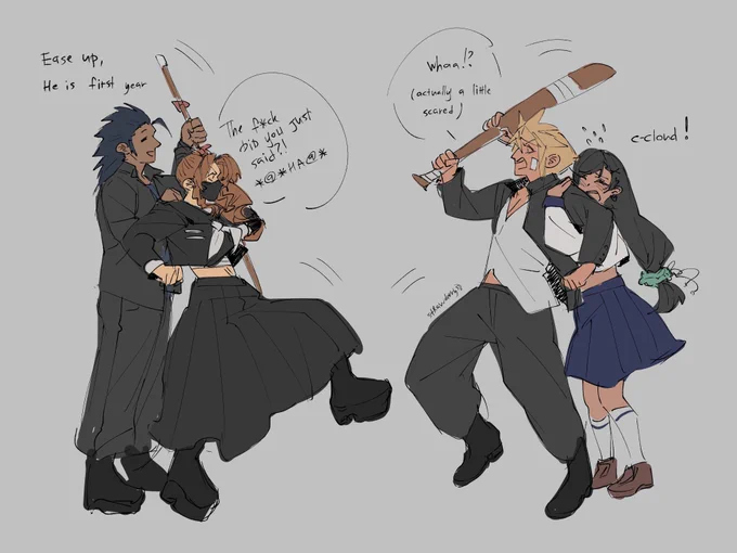 So, I guess Cloud is there to defeat Aerith? 
And both Zack and Tifa are trying to talk them out of a fight lol 