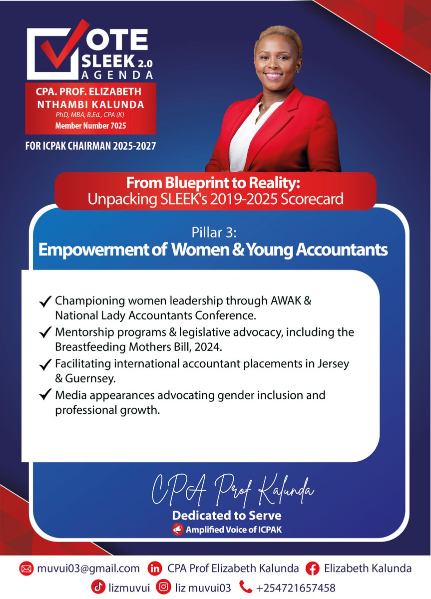 SokoAnalyst's tweet photo. A powerful advocate for women in accounting and finance, Prof. Kalunda doesn’t just talk diversity—she lives it. Her leadership has opened doors for women and young professionals in an industry that has traditionally been male-dominated. Through mentorship programs, structured internships, and customized CPD forums, she ensures that no one is left behind. #KalundaForChair https://t.co/FNgmhQedUZ