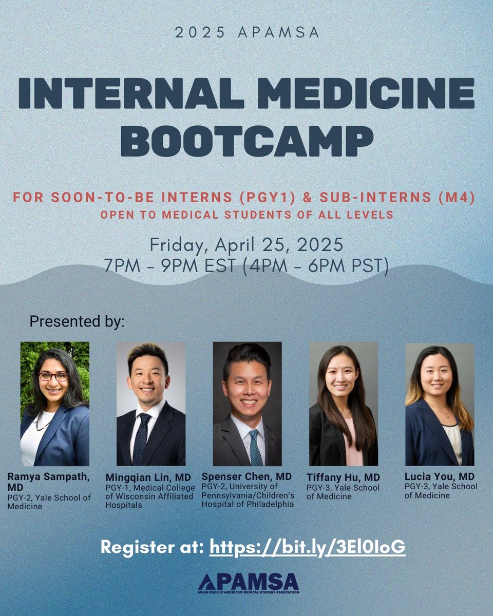 Ruey Hu, MD, MPH (@ruey_hu) on Twitter photo Happening TODAY: Rising interns #Match2025 and sub-interns in internal medicine #Match2026, interested in practical tips to approach common issues in internal medicine? Come listen to Drs <a href="/TiffanyYHu/">Tiffany Hu</a> <a href="/RamyaSampathMD/">Ramya Sampath, MD</a> & Lucia You <a href="/TradIMYale/">Yale IM Traditional Residency Program</a>, <a href="/spenschen/">Spenser Y. Chen éłćœ„ć»·, MD</a> <a href="/PennIMResidents/">University of Penn IM Residency Program</a>, and Ming Happening TODAY: Rising interns #Match2025 and sub-interns in internal medicine #Match2026, interested in practical tips to approach common issues in internal medicine? Come listen to Drs <a href="/TiffanyYHu/">Tiffany Hu</a> <a href="/RamyaSampathMD/">Ramya Sampath, MD</a> & Lucia You <a href="/TradIMYale/">Yale IM Traditional Residency Program</a>, <a href="/spenschen/">Spenser Y. Chen éłćœ„ć»·, MD</a> <a href="/PennIMResidents/">University of Penn IM Residency Program</a>, and Ming