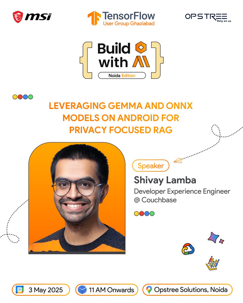 We’re beyond excited to welcome Shivay Lamba as a speaker at 𝐁𝐮𝐢𝐥𝐝 𝐰𝐢𝐭𝐡 𝐀𝐈 – 𝐍𝐨𝐢𝐝𝐚 𝐄𝐝𝐢𝐭𝐢𝐨𝐧!⚡

🗓️ 𝑫𝒂𝒕𝒆: 3𝒓𝒅 𝑴𝒂𝒚 2025
⏰ 𝑻𝒊𝒎𝒆: 11:00 𝑨𝑴 𝒐𝒏𝒘𝒂𝒓𝒅𝒔
📍 𝑳𝒐𝒄𝒂𝒕𝒊𝒐𝒏: 𝑶𝒑𝒔𝒕𝒓𝒆𝒆 𝑺𝒐𝒍𝒖𝒕𝒊𝒐𝒏𝒔, 𝑵𝒐𝒊𝒅𝒂

#buildwithai #GenAI