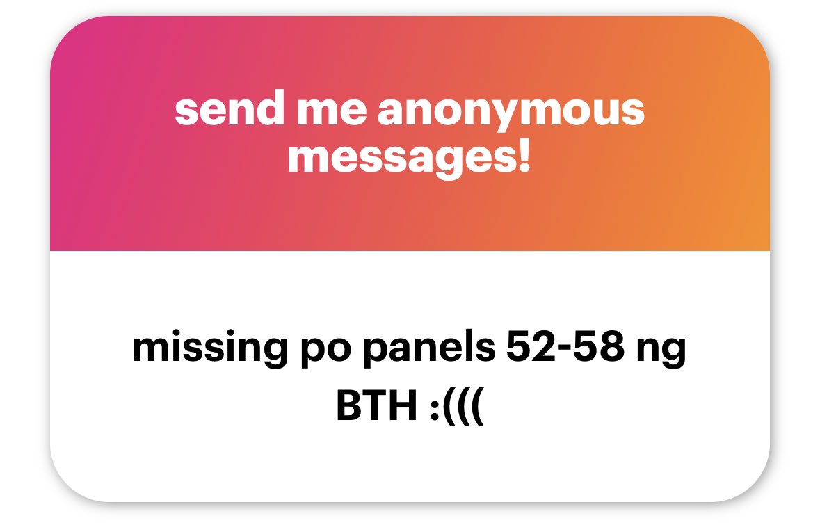 #ngLnilowcdy

Hello ito po yung link sa mga missing panels huhu! 🥹

link: x.com/lowcdytrsr/sta…

🖇️: ngl.link/clowdytrsr