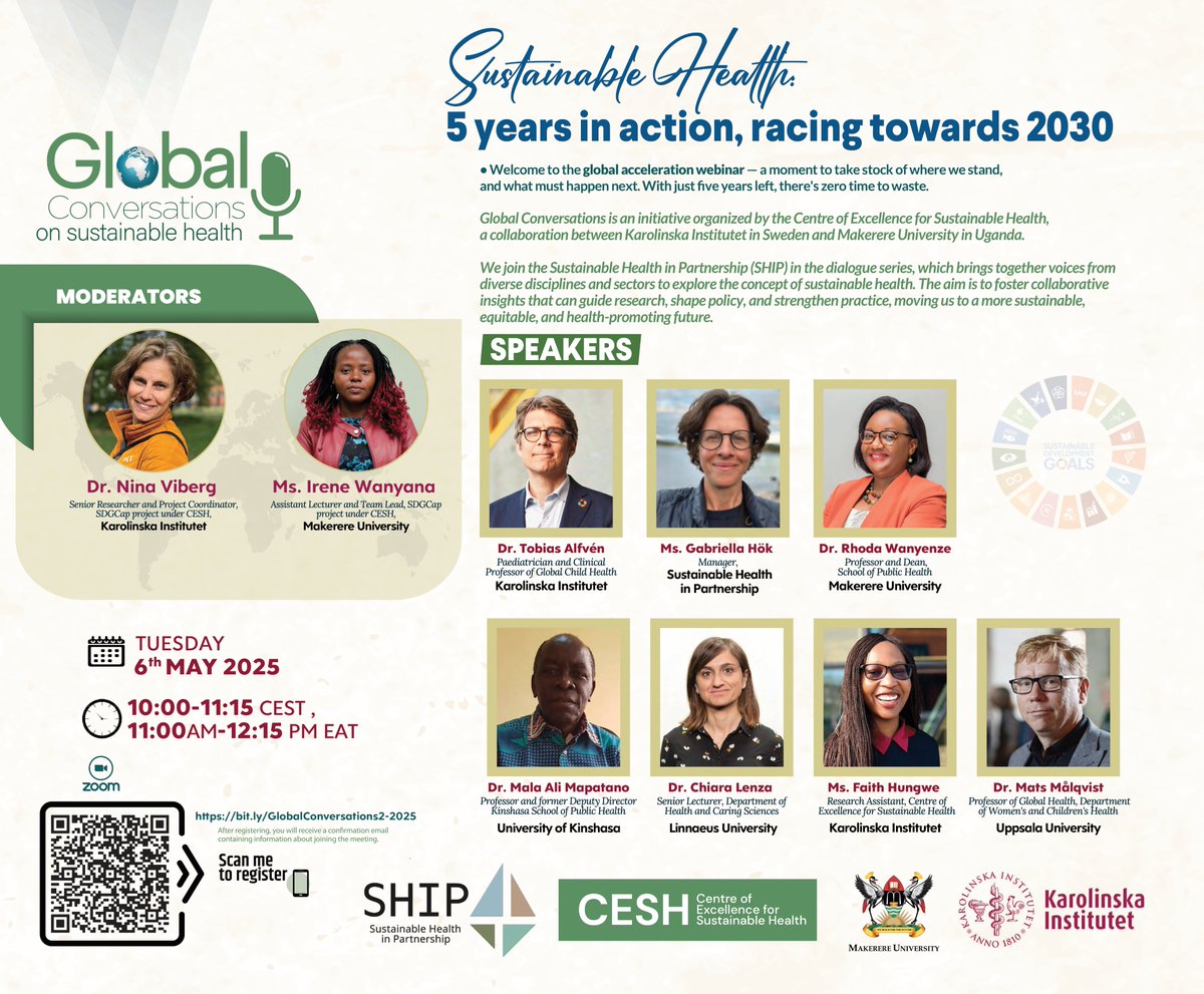 Health doesn’t exist in isolation...it’s woven into our environment, our societies, and our future. That’s why we are bringing together thinkers, doers, and visionaries for this Global Conversation on Sustainable Health.
🔗bit.ly/GlobalConversa…
#SDGs <a href="/Makerere/">Makerere University</a> <a href="/karolinskainst/">Karolinska Institutet</a>