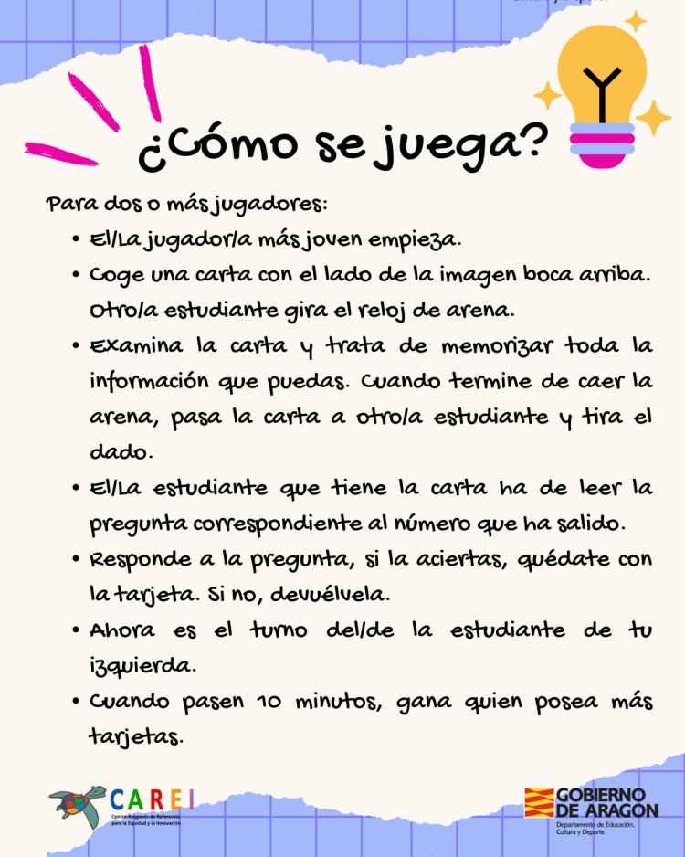 PRÉSTAMO DE JUEGOS DE MESA PARA EL APRENDIZAJE DE ELE
«Brainbox. Érase una vez». Orientado al alumnado con desconocimiento del español, desarrolla la competencia comunicativa y el aprendizaje cooperativo mediante el juego.

Solicitud de préstamo: bibliocarei@gmail.com