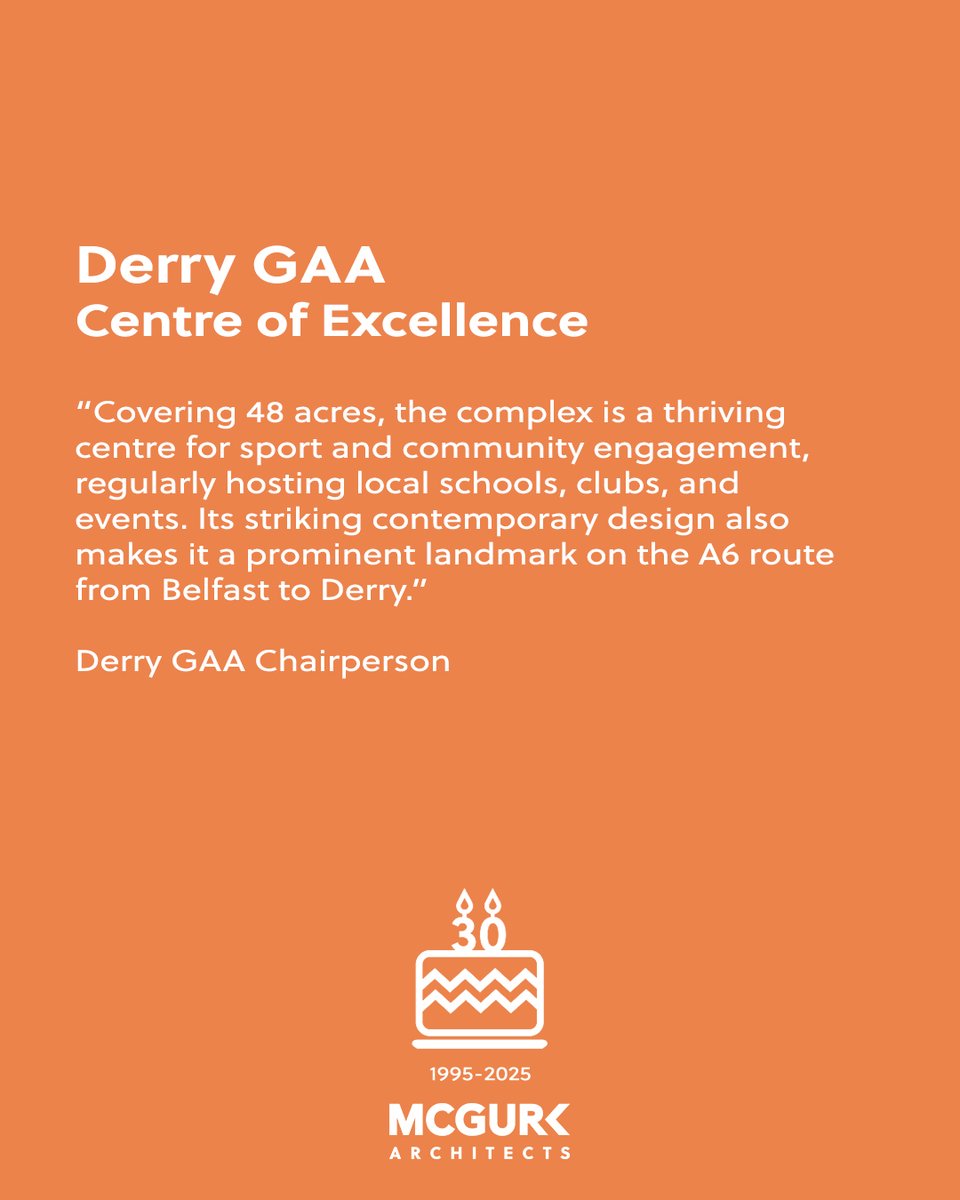 McGurkArch's tweet photo. 30 for 30 - Project 01

Derry GAA Centre of Excellence

Spanning 48 acres, the complex is a vibrant hub for sport &amp; community, hosting schools, clubs, &amp; events. Its bold, modern design stands as a landmark along the A6 from Belfast to Derry.

Foundation < Future >

#gaa #derrygaa https://t.co/ioaRsu8RYK