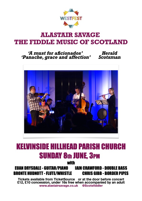 Delighted to see <a href="/WestFestGlasgow/">WestFest</a> announce its programme last week <a href="/WhatsOnGlasgow/">What's On Glasgow</a> 
Really pleased to be doing a gig celebrating the Scots Fiddle tradition with a team of great friends on 8th June, 3pm at Kelvinside Hillhead Church. Tickets now on sale!
ticketsource.co.uk/whats-on/glasg…