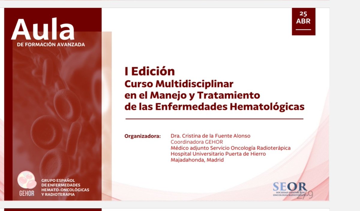 HUPHRadOnc's tweet image. Comienza en Puerta de Hierro el 
I Curso  Multidisciplinar  en el manejo y tratamiento de enfermedades hematólogicas
@SEOR_ESP
