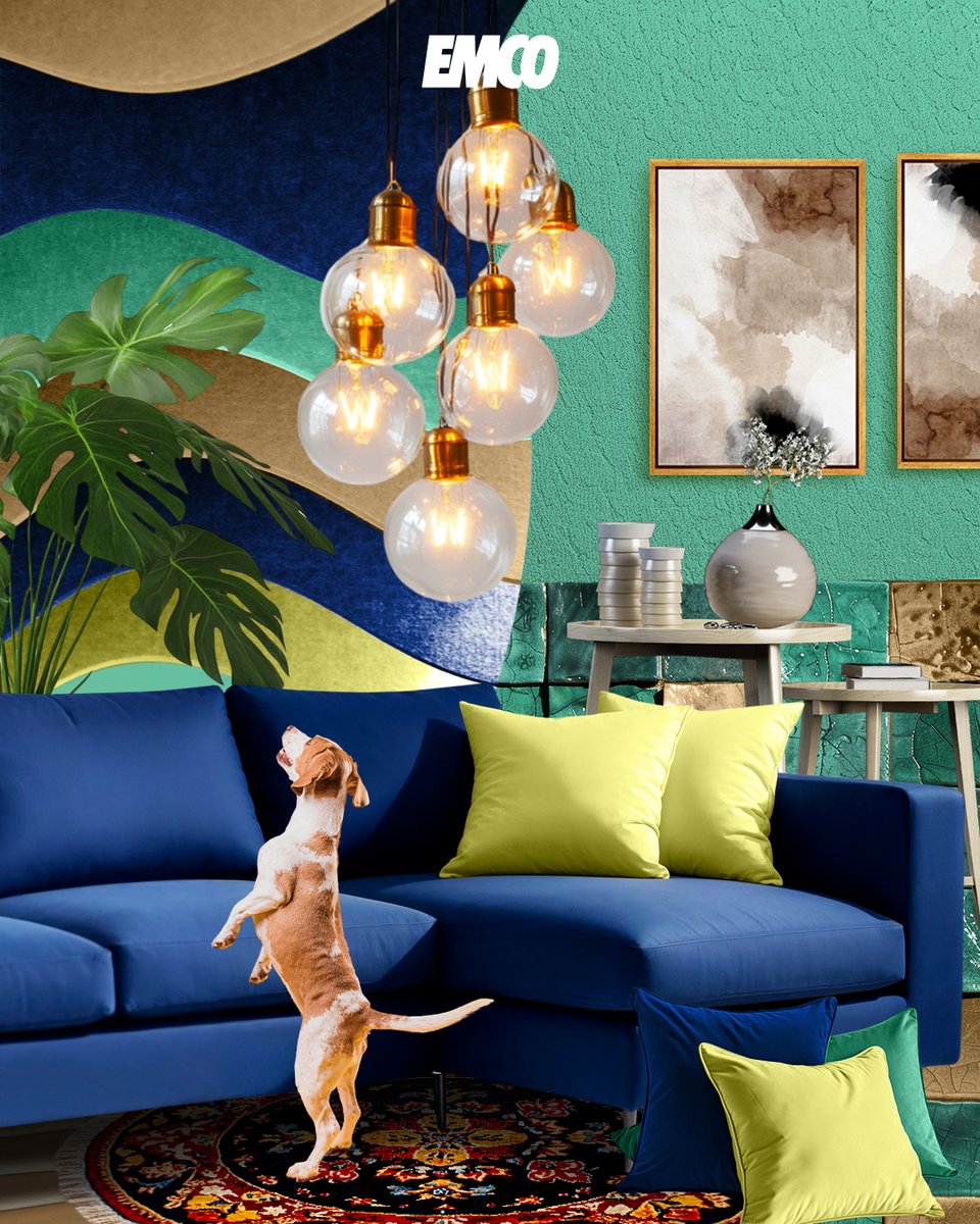EMCOPaint's tweet photo. Kemewahan yang sejuk dengan kombinasi warna hijau lembut dan biru tua. Aksen lampu gantung dengan warna emas membuat ruang makin berkelas. Mana elemen favoritmu dari inspirasi ini?
#EMCOpaint #EMCOlux #catkayudanbesi #interiorrumah #dekorasirumah https://t.co/oKMO49sYIY