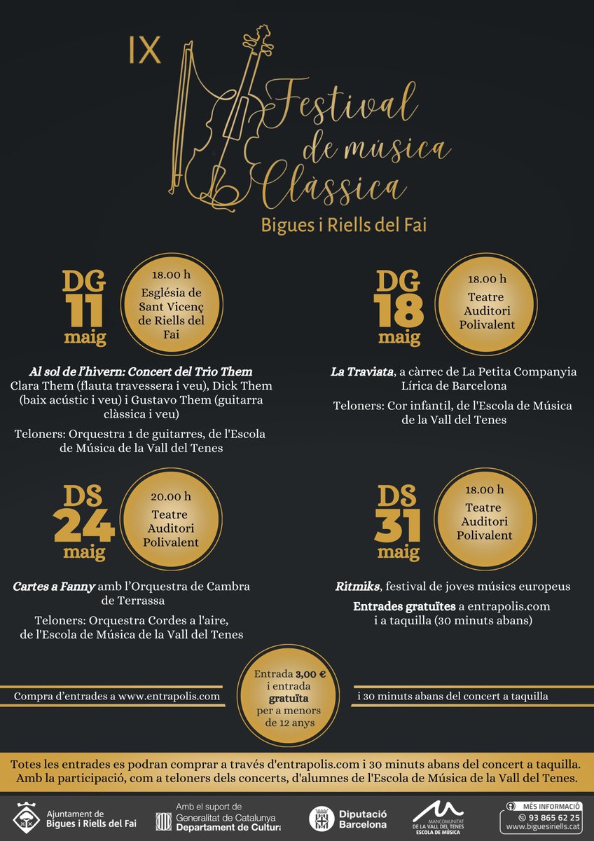 BiguesiRiells's tweet photo. 🎶Arriba el IX Festival de Música Clàssica de Bigues i Riells del Fai 🎶
Els dies 11, 18, 24 i 31 de maig es podrà gaudir de propostes musicals fresques, diverses i amb ritme
👉https://t.co/uFS3kyICWF https://t.co/A6jXU5dOoi