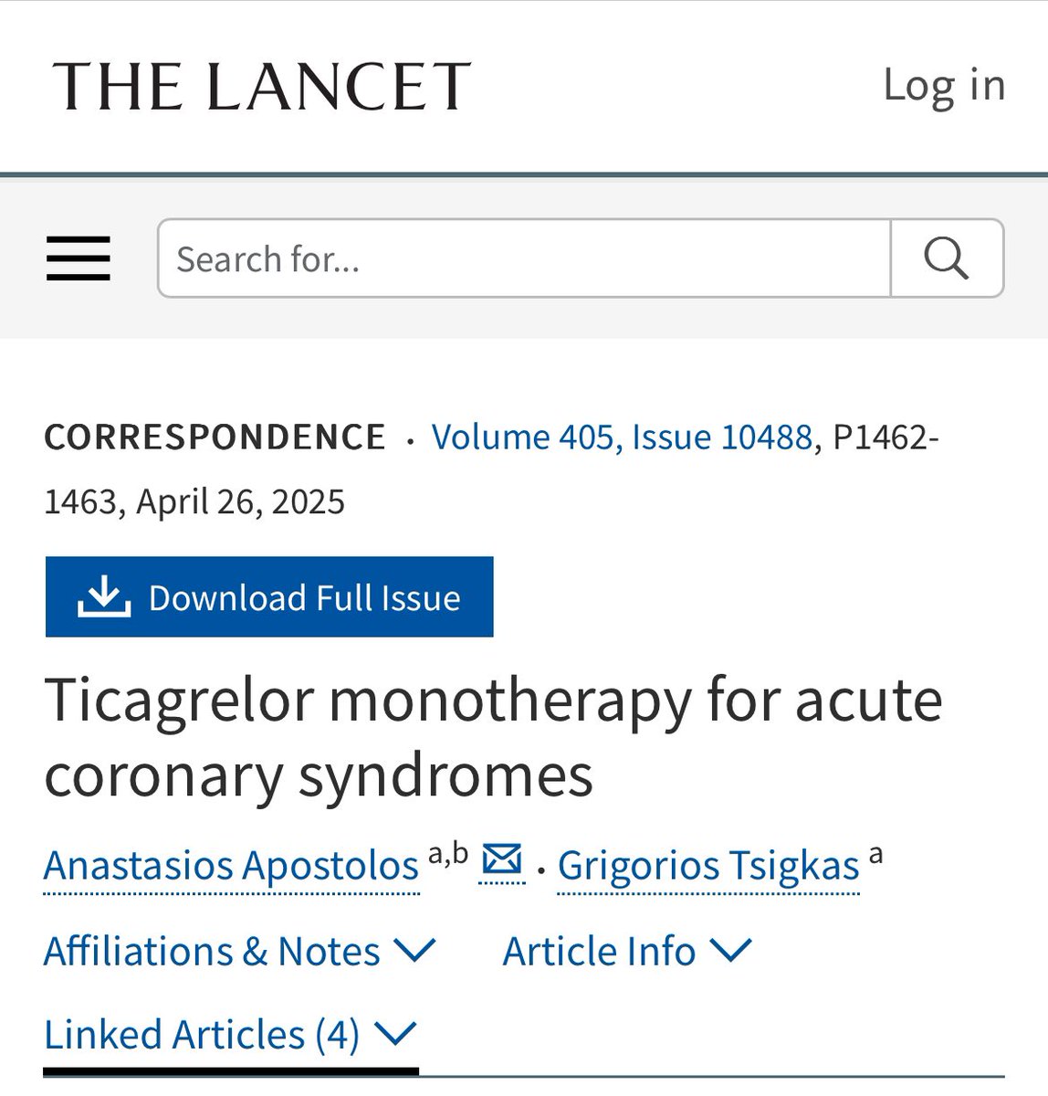 Anastasis Apostolos (@anast_apost) on Twitter photo Why do #diabetic patients—despite higher thrombotic risk—benefit less from #aspirin+ticagrelor than #ticagrelor monotherapy in #ACS?
Find more in our <a href="/TheLancet/">The Lancet</a> correspondence with Prof. Tsigkas.
<a href="/vlgmrc/">Marco Valgimigli</a>
thelancet.com/journals/lance… Why do #diabetic patients—despite higher thrombotic risk—benefit less from #aspirin+ticagrelor than #ticagrelor monotherapy in #ACS?
Find more in our <a href="/TheLancet/">The Lancet</a> correspondence with Prof. Tsigkas.
<a href="/vlgmrc/">Marco Valgimigli</a>
thelancet.com/journals/lance…