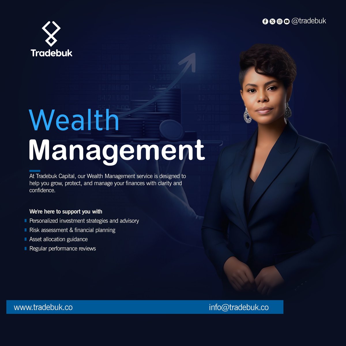 💼 Take control of your financial future.
At Tradebuk Capital, we don’t just manage wealth, we help you grow, protect, and maximize it with confidence.

Let’s build the future you deserve.
#WealthManagement #FinancialFreedom #InvestmentGoals #TradebukCapital
