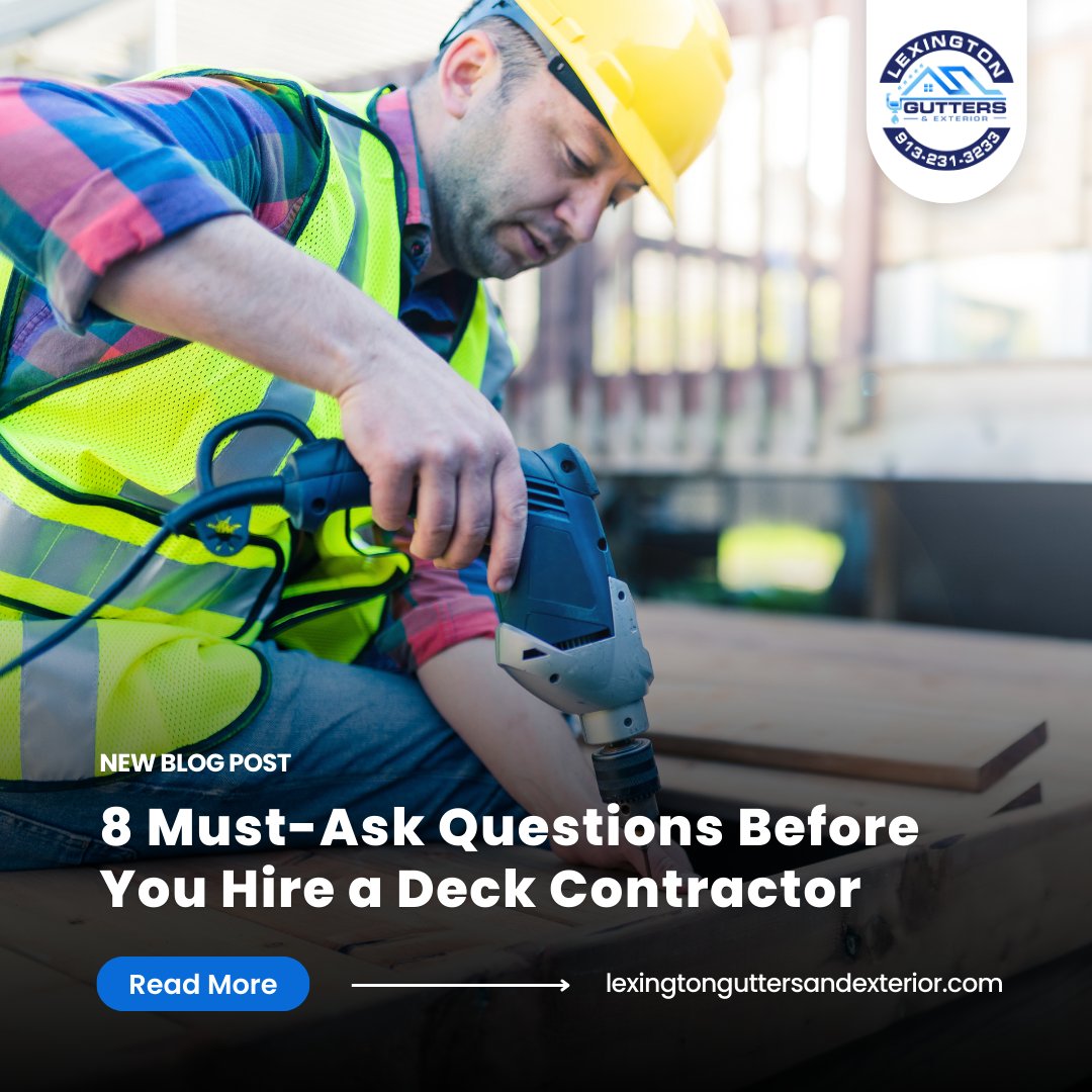 lexingtonge_12's tweet image. Building your dream deck? ☀️ Make sure you ask these 8 KEY questions before hiring a contractor! 🧐

Read Our Blog 👉 lexingtonguttersandexterior.com/questions-to-a…

#LexingtonGuttersandExterior #DeckContractor #DeckBuildingTips #HomeImprovement