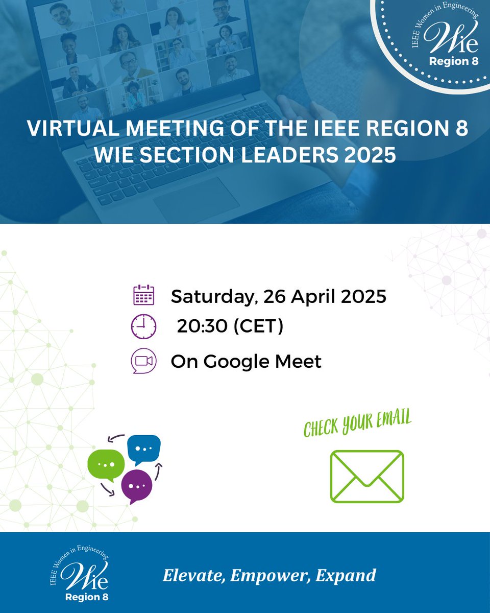 r8wie's tweet photo. We are excited to share that this Saturday, April 26, we’ll be holding the first virtual meeting of the IEEE Region 8 WIE 2025 team.
It’s always inspiring to connect with brilliant women (and allies!) across our region, sharing ideas and building something meaningful together. https://t.co/P4EW4rE43n