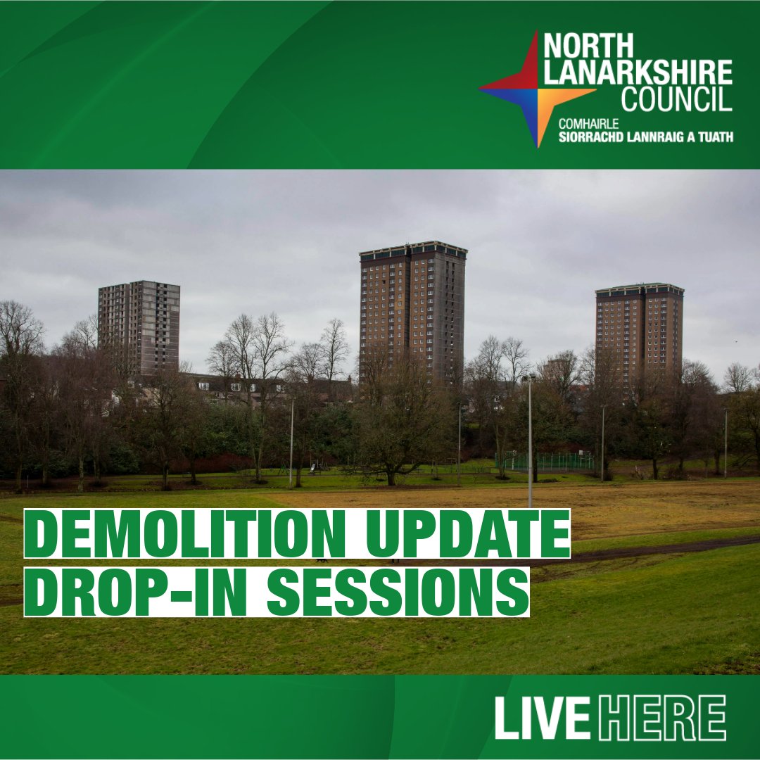 If you received an invite through your door, you’re encouraged to attend a drop-in session on the planned demolition of Coursington, Allan, and Draffen Towers.

📅 Tues 29 &amp; Wed 30 April
🕑 2:00pm – 7:30pm
📍 Dalziel Building, 7 Scott Street, Motherwell