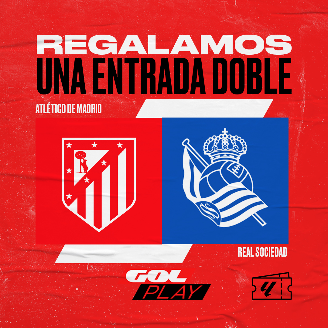 GOL PLAY (@gol) on Twitter photo 🎁 ¡𝐑𝐄𝐆𝐀𝐋𝐀𝐙𝐎! | ¿Quieres conseguir una entrada doble para el <a href="/Atleti/">Atlético de Madrid</a> 🆚 <a href="/RealSociedad/">Real Sociedad Fútbol</a> de la J35?
❤ Sigue a <a href="/Gol/">GOL PLAY</a> y a <a href="/DirectoGol/">Directo Gol</a>
🔁 Haz RT
🥇 ¡El lunes anunciamos al ganador!
#LaLigaEnGol 🎁 ¡𝐑𝐄𝐆𝐀𝐋𝐀𝐙𝐎! | ¿Quieres conseguir una entrada doble para el <a href="/Atleti/">Atlético de Madrid</a> 🆚 <a href="/RealSociedad/">Real Sociedad Fútbol</a> de la J35?
❤ Sigue a <a href="/Gol/">GOL PLAY</a> y a <a href="/DirectoGol/">Directo Gol</a>
🔁 Haz RT
🥇 ¡El lunes anunciamos al ganador!
#LaLigaEnGol