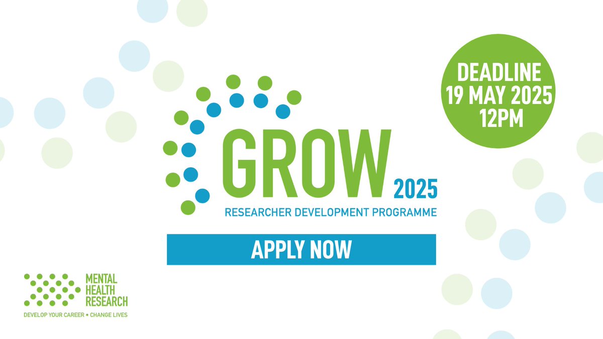 GROW: fully-funded programme for early career mental health &amp; addiction researchers with completed PhD &amp; who are moving towards an independent research career. 2-night residential, 4 1-to-1 coaching sessions &amp; a series of short monthly virtual workshops
mentalhealthresearch.org.uk/grow25/