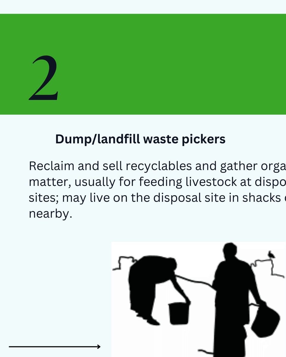 PlasticFair's tweet photo. Not all waste pickers are the same. 
Each one contributes to reducing landfill waste, promoting recycling, and supporting the circular economy. This slides breaks down the basic categories of waste pickers, because when we understand their work, we’re more likely to value it
PT1 https://t.co/36C4jRuKoo