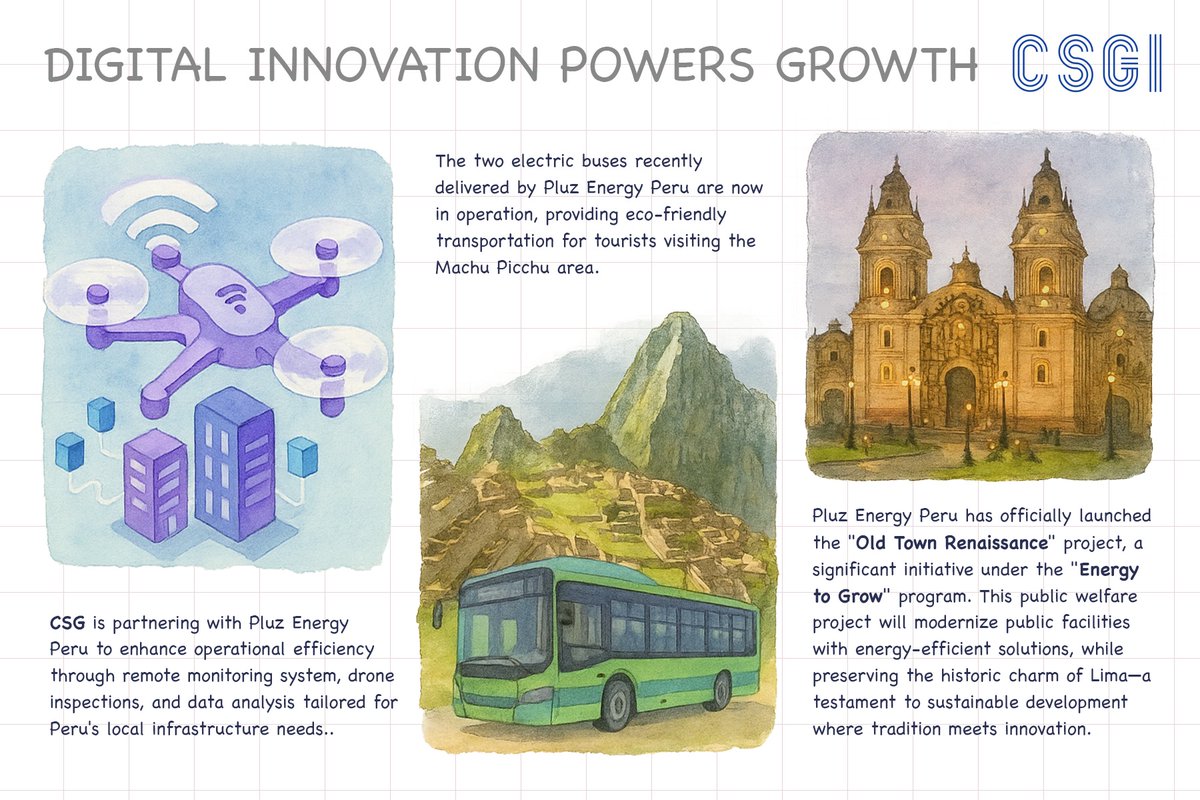 CSGI_Official's tweet photo. From the ancient heights of #MachuPicchu to the historic center of #Lima, #CSGI & Pluz Energy Peru are advancing smart grid modernization across Peru’s power distribution network. Our collaboration delivers more stable and efficient electricity to households and businesses, ensuring reliable access to power. Tap to see how we balance progress and preservation in #Peru. #SmartEnergy