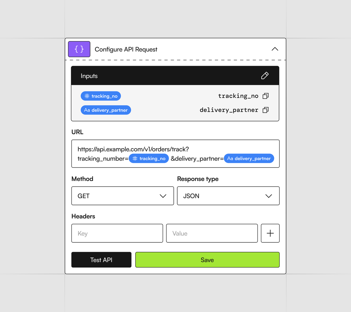 ⚙️ Configure API Request – filled state UI

<a href="/BrainfishAI/">Brainfish</a>