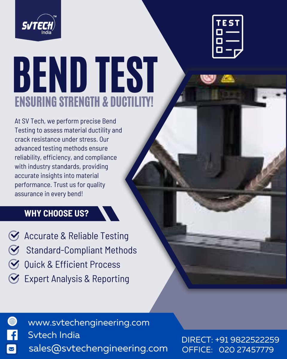SVTech_India's tweet image. Bend Test Ensuring Strength &amp;amp; Ductility!

Phone: +91 9822522259 / +91 9096135909
Email: sales@svtechengineering.com
Website: svtechengineering.com

#SVTech #pune #mumbai #maharashtra #marathi #india #ig #delhi #construction #architecture #design #building #welding #welder