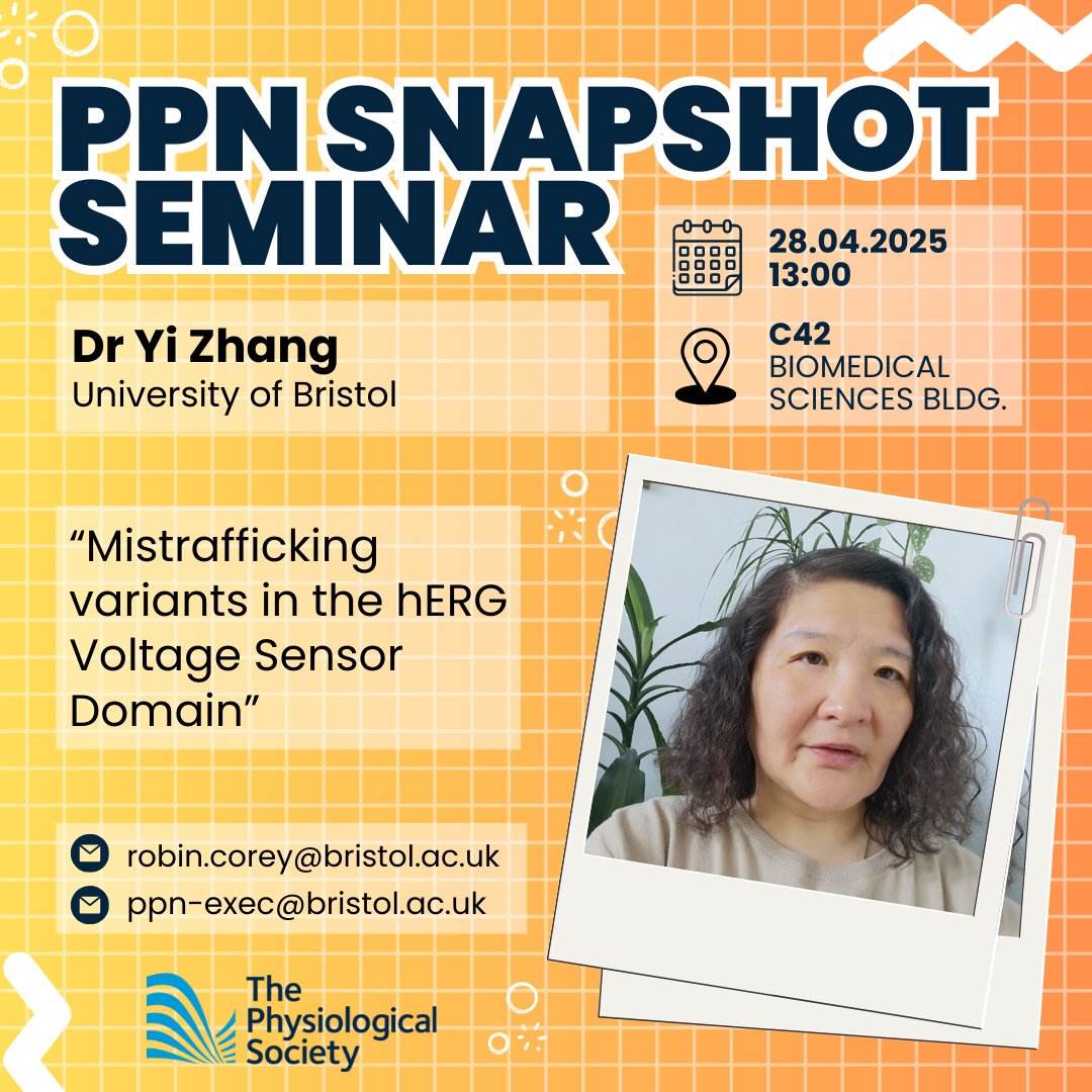 ⚠️Join us Monday 28th April at 1PM in C42 of BSB for Dr Yi Zhang's Snapshot Seminar📷
<a href="/RobinCorey1/">Robin Corey @robincorey.bsky.social</a>
Snapshot seminars are generously sponsored by The Physiological Society (<a href="/ThePhySoc/">The Physiological Society</a>)  
#UoBPPN #PPNSnaps