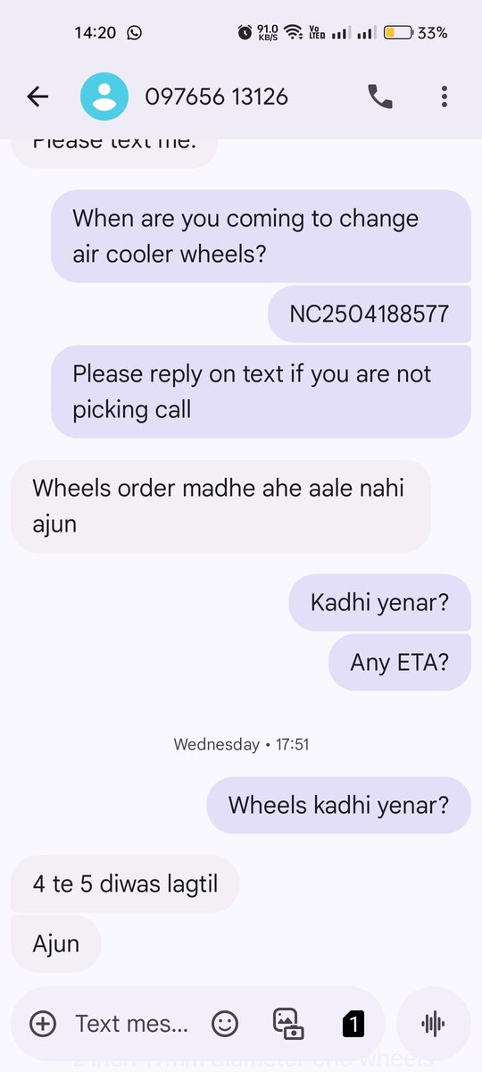 berohan95's tweet photo. @CaresOrient Lets see if anyone replies to this. @orient_electric @CaresOrient  you had said same thing few days back no one called. Your on ground team has no fear about complaints. Check screenshot. Also added chat where Prashant from your team makes false promises https://t.co/z3D8CoLAcy