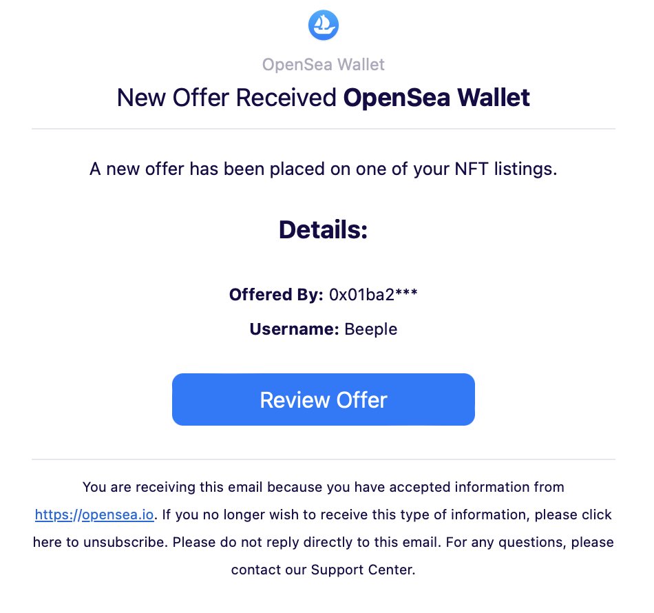 Just got an OpenSea email. Seems legit 🤣
<a href="/beeple/">beeple</a>