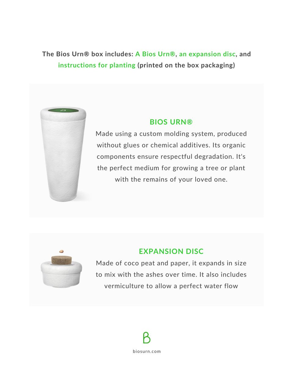What's inside a Bios Urn® box? Swipe to find out! 

If you don’t plan on using it right away, we recommend storing the biodegradable tree urn in a dry place, away from extreme heat or humidity.

#BackToNature