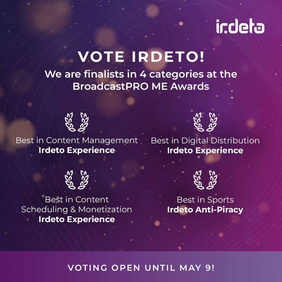Irdeto has been shortlisted in 4 categories in the BroadcastPRO ME Awards, and voting is now open! Hhead over to the link and show some love to the solutions that are redefining the landscape of #VideoEntertaiment: broadcastprome.com/mawards/voting…