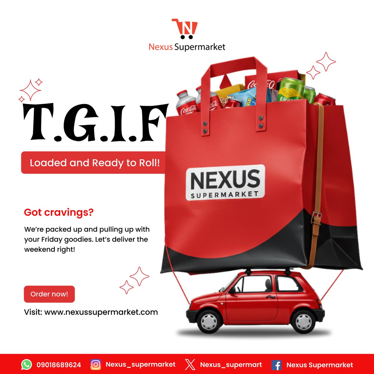 nexus_supermart's tweet photo. Ready to enjoy your weekend? 🛒
Our bags are loaded with all your favourite goodies straight from Nexus Supermarket to your doorstep.
Place your order now, na fresh vibes we dey deliver! 💯
#fridayfeel #nexusdelivers #buymoresavemore #tgif https://t.co/lvjb5ulQX1