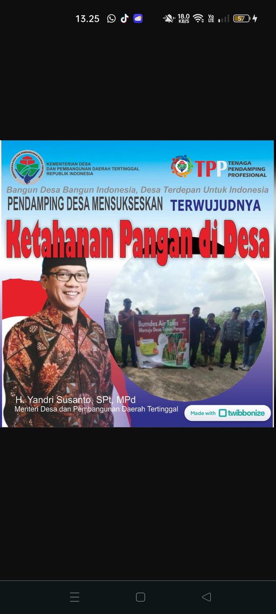 *Ketahanan pangan untuk kesejahteraan rakyat desa*

*#TerimaKasihPakYandriSusanto*

<a href="/prabowo/">Prabowo Subianto</a>
<a href="/YandriSusanto27/">Yandri Susanto</a>
<a href="/ArizaPatria/">Ariza Patria</a>
<a href="/taufikmadjid71/">IG : taufik.madjid</a>
<a href="/kemendespdt/">#BangunDesaBangunIndonesia</a>
<a href="/bpsdmkemendesa/">Bpsdm Kemendesa</a>