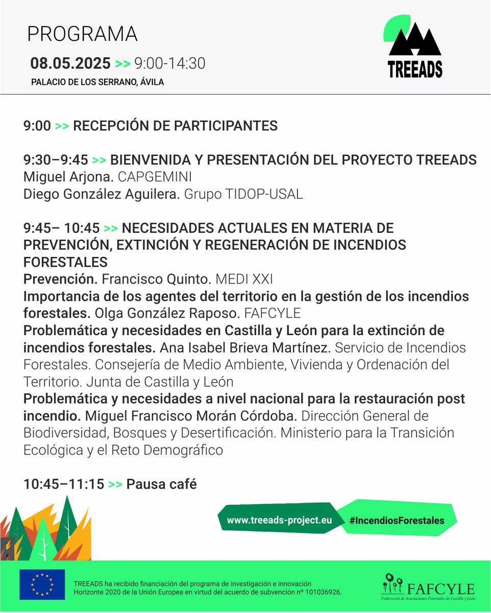 fafcyle's tweet image. 🔥🌲 ¿Te interesan las nuevas tecnologías aplicadas a la prevención, extinción y restauración de incendios forestales?
Te esperamos el 8 de marzo. Conocerás los resultados del piloto español de @TREEADSH2020 
Inscripción 👉 f.mtr.cool/syimhaqwza
#H2020 #forestfires #EUGreenDeal