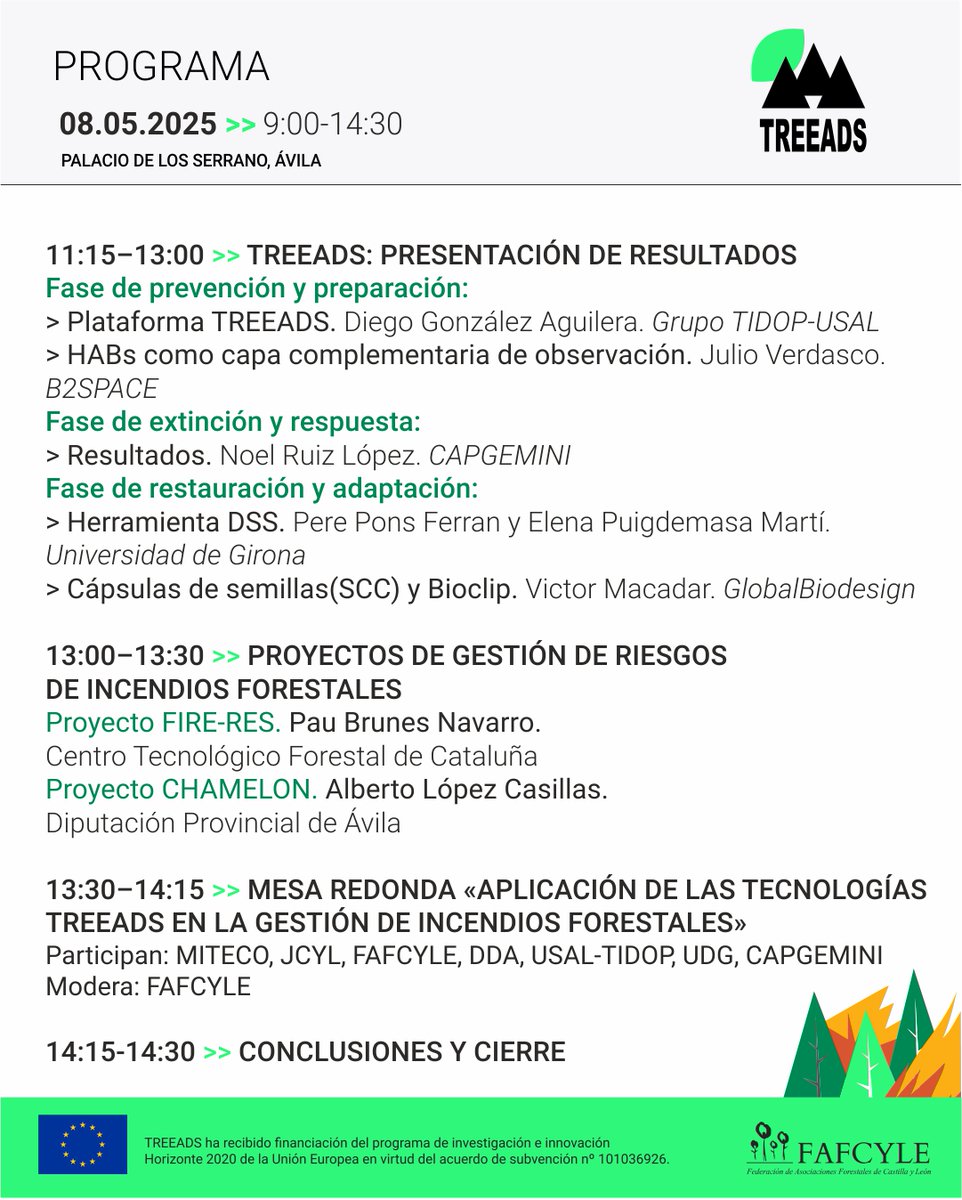 fafcyle's tweet image. 🔥🌲 ¿Te interesan las nuevas tecnologías aplicadas a la prevención, extinción y restauración de incendios forestales?
Te esperamos el 8 de marzo. Conocerás los resultados del piloto español de @TREEADSH2020 
Inscripción 👉 f.mtr.cool/syimhaqwza
#H2020 #forestfires #EUGreenDeal