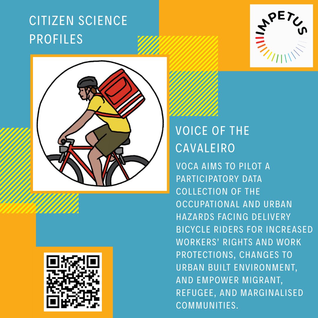 impetus4cs's tweet image. #CitizenScience Profiles

The Voice of the Cavaleiro Project (VoCa) took part in the 2024 #IMPETUS4CS Accelerator, documenting the hazards bicycle delivery riders face in urban environments and the empowerment of migrant and #marginalisedcommunities.

impetus4cs.eu/voice-of-the-c…