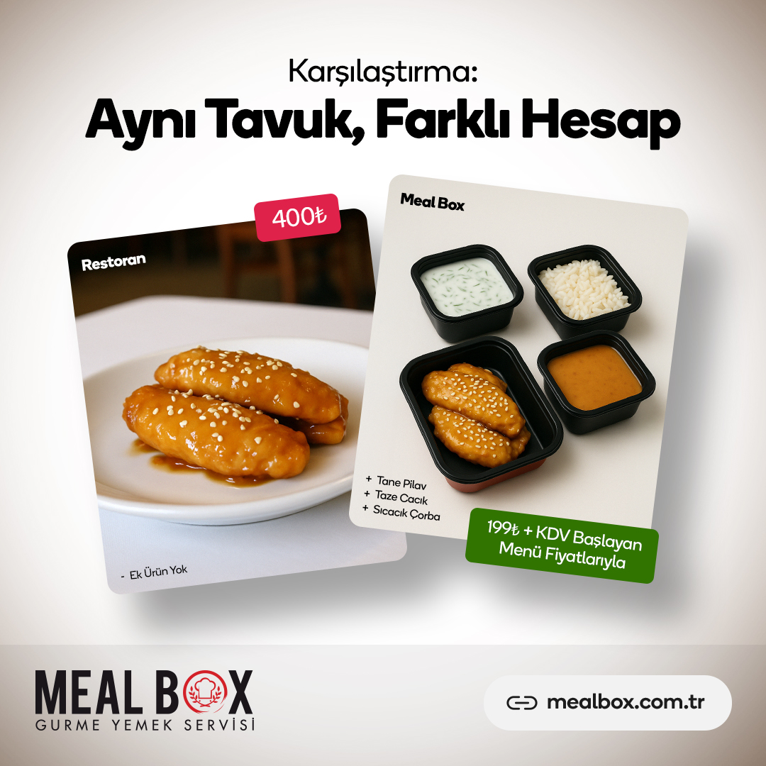 🍗Bugün Meal Box’ta Ballı Susamlı Tavuk günü!

Yanında çorbası, pilavı ve cacığıyla birlikte, tam 4 çeşit menü seni bekliyor.

Dışarıda sadece bu tavuğa 400 TL ödüyorsun.

Meal Box’ta ise 4 çeşit menü sadece 199,90 TL!*

👉mealbox.com.tr/kurumsal-cater…

* KDV hariçtir.