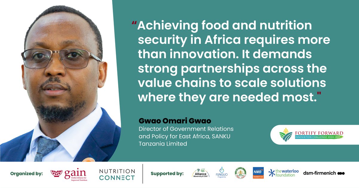 We're delighted to introduce Gwao Omari Gwao as a member of the Fortify Forward Innovation Challenge jury.

With more than 15 years’ experience across industrial, bio, and home fortification, Gwao is a recognised leader in shaping nutrition policy and strengthening food systems